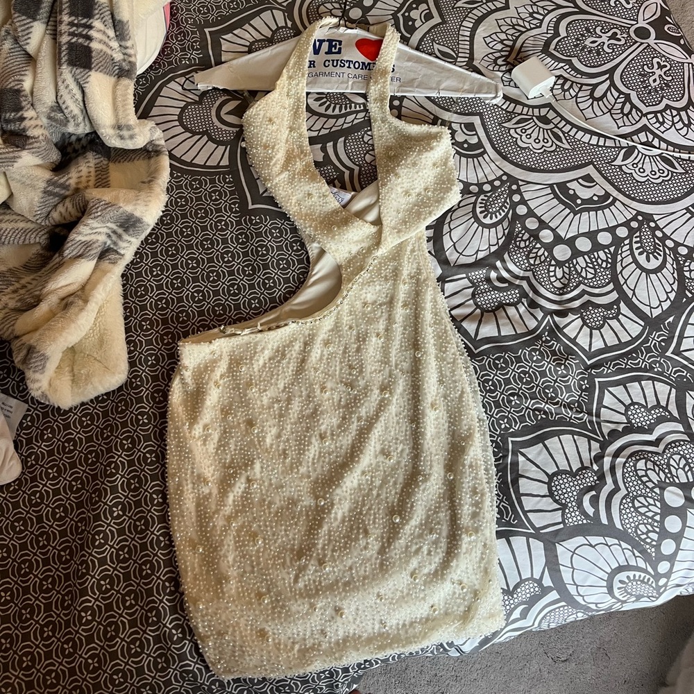 Worn once pearl embellishment white cutout dress